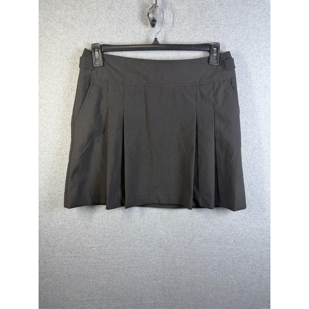 Express Skirt Womens 8 Gray Pinstripe Pleated Mini Buckle Waist Lined Stretch